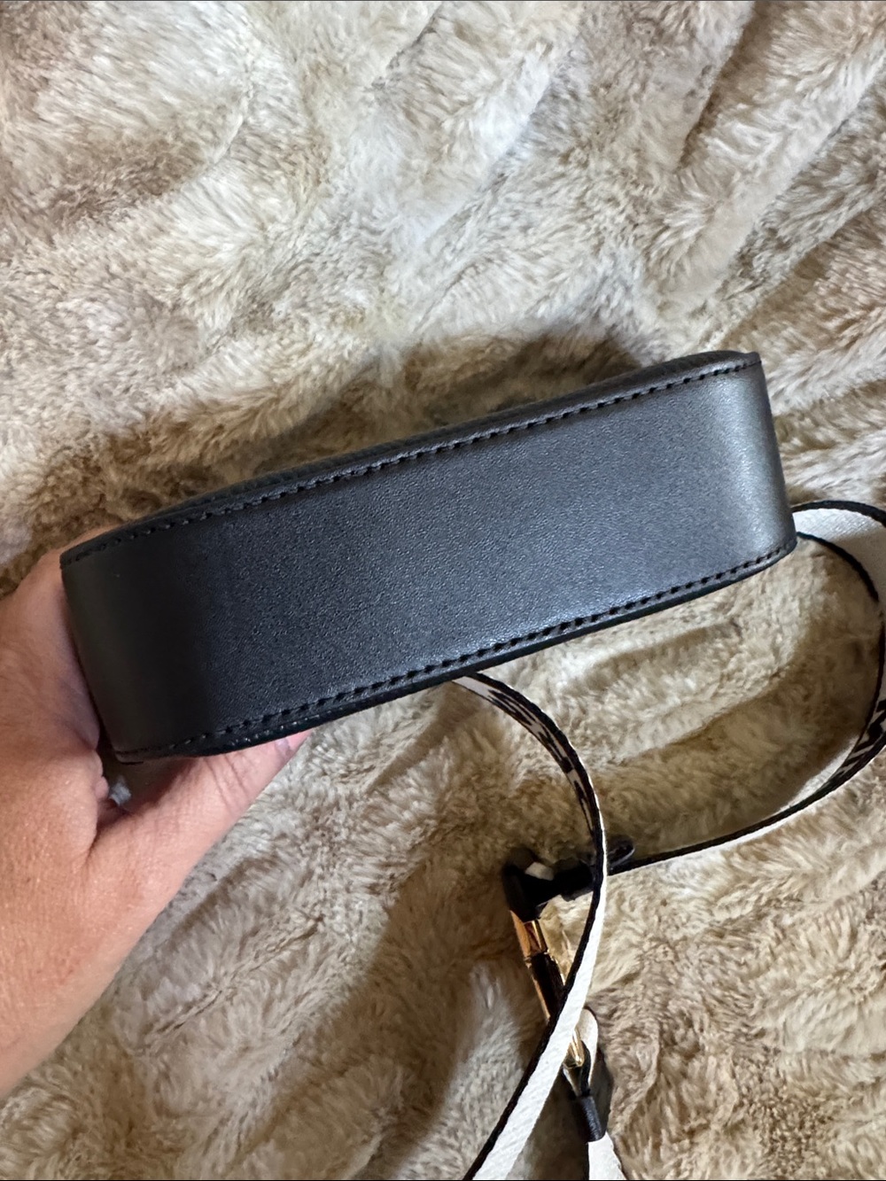 Michael Kors Black Pebbled Leather Crossbody/Belt Purse w/ Branded Canvas Strap - Picture 5 of 5